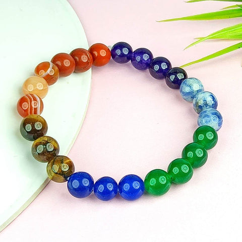 Authentic 7 Chakra Bracelet with natural gemstones for Reiki healing, meditation, and energy balance.  Indiaβs Largest Pooja Accessories Brand β www.satvikstore.in