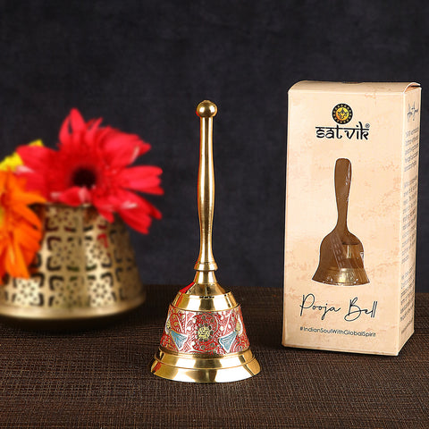 Enthralling handcrafted brass puja bell/ghanti with intricate detailing, perfect for traditional aarti and temple rituals. Indiaβs Largest Pooja Accessories Brand β www.satvikstore.in
