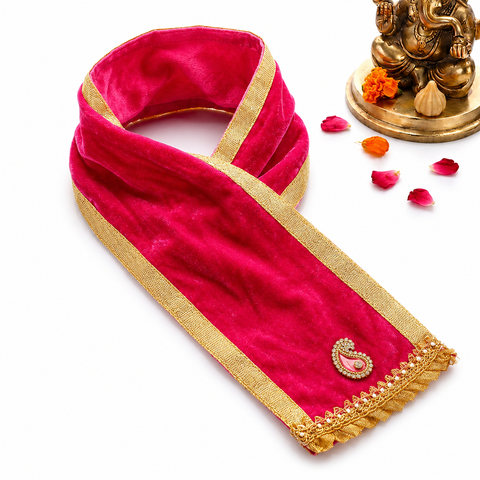 Pink Velvet Ganpati Idol Patka with Gold Border
