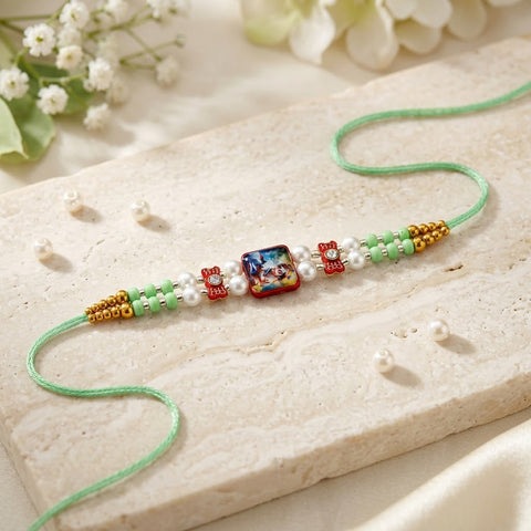Traditional Bal Krishna Square Enamel Frame Kids Rakhi