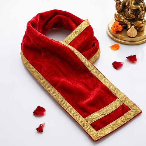 Pink Velvet Ganpati Idol Patka with Classic Gold Border - 22 Inch
