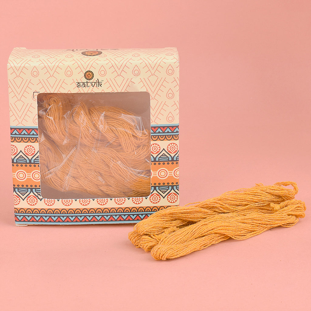 The Orange Cotton Janeu Thread (Kesari Janeu) is a sacred thread worn during Hindu ceremonies, symbolizing purity, spiritual commitment, and religious duties. Ideal for yagnopaveeth rituals and traditional pooja ceremonies – India’s Largest Pooja Accessories Brand – www.satvikstore.in