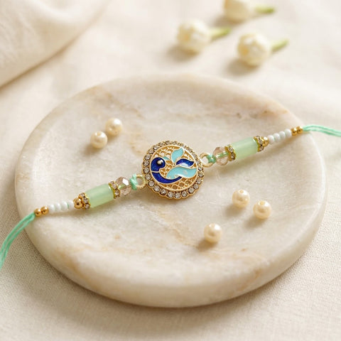 Elegance Peacock Feather Art Enamel Designer Rakhi