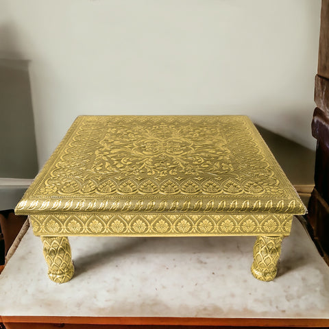 Elevated Artistry: Embossed Pattern Wooden Chowki