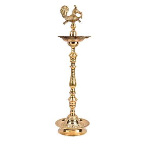 32 Inch Brass Kerala Peacock Samai Deepam Inauguration Lamp – Handcrafted Kerala samai deepam with a peacock design, perfect for grand inaugurations, pooja ceremonies, and spiritual occasions. India’s Largest Pooja Accessories Brand – www.satvikstore.in
