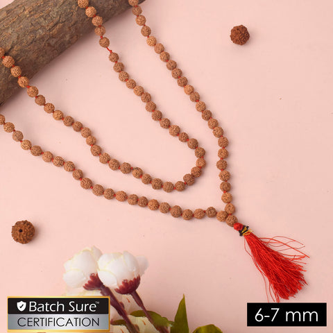 6-7mm Rudraksha Mala with neatly knotted natural beads, ideal for daily Jaap, mantra chanting, and meditation practice. India’s Premium Jap Mala Store - www.satvikstore.in