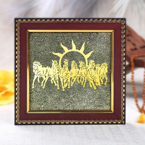 7 Horses Pyrite Frame for Wealth & Success