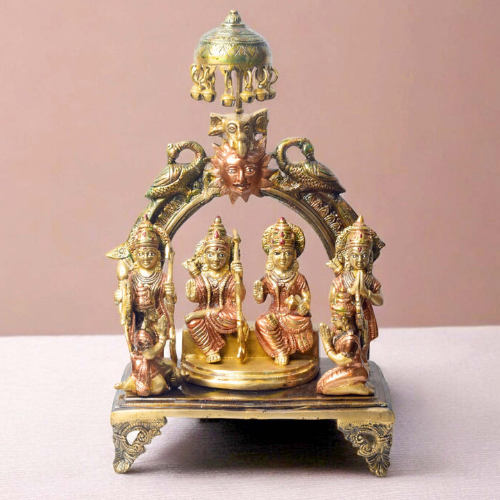 Large Brass Idol of 13.5 Inch Brass Ram Panchyat Idol. Enhance your spiritual space with this beautifully crafted 13.5-inch Brass Ram Panchayat Idol. Featuring the revered figures of Lord Ram, Sita, Lakshman, and Hanuman, this idol beautifully represents the harmony, strength, and devotion of the Ramayan. 