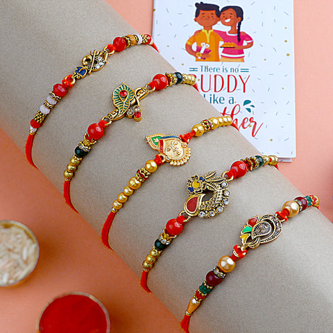 Artistic Set of 5 Premium Designer Rakhi for Brother – Authentic Rakhi by Satvikstore.in
