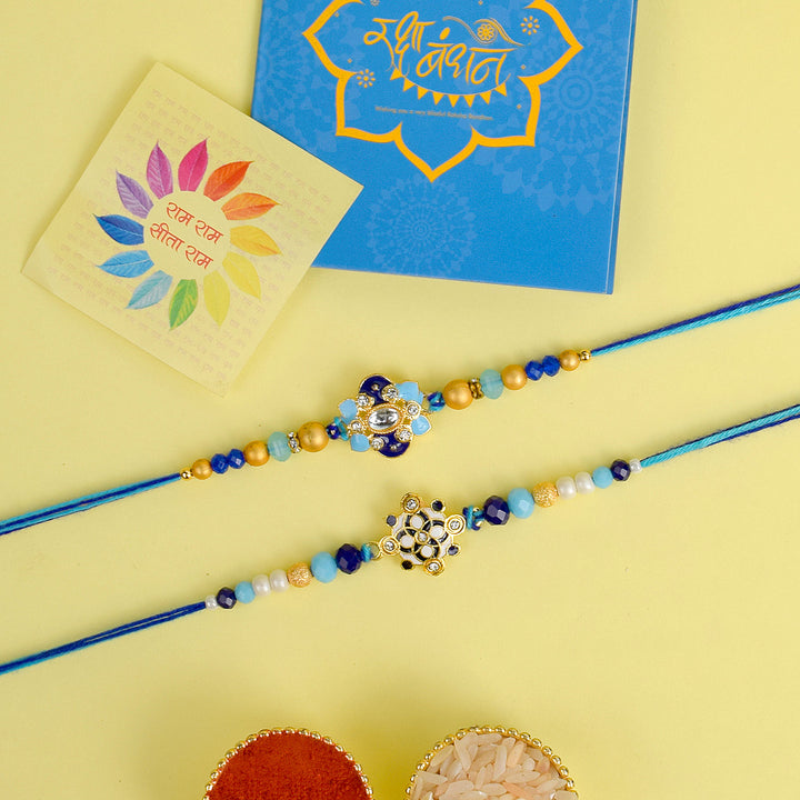 Elegant designer Rakhi set of 2 with blue beadsIndia’s Largest Pooja Accessories Brand - www.satvikstore.in