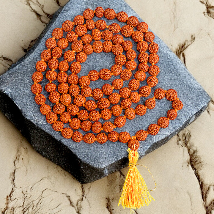 Panchmukhi Rudraksh Jaap Mala with 5mm beads, strung together for mantra chanting, meditation, and spiritual practices. India’s Premium Jap Mala Store- www.satvikstore.in 