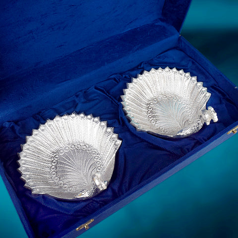 Beautiful Silver Peacock Tray – Elegant Decorative Metal Serving Tray for Gifting and Home Décor. India’s Largest Brass Idols Brand - www.satvikstore.in