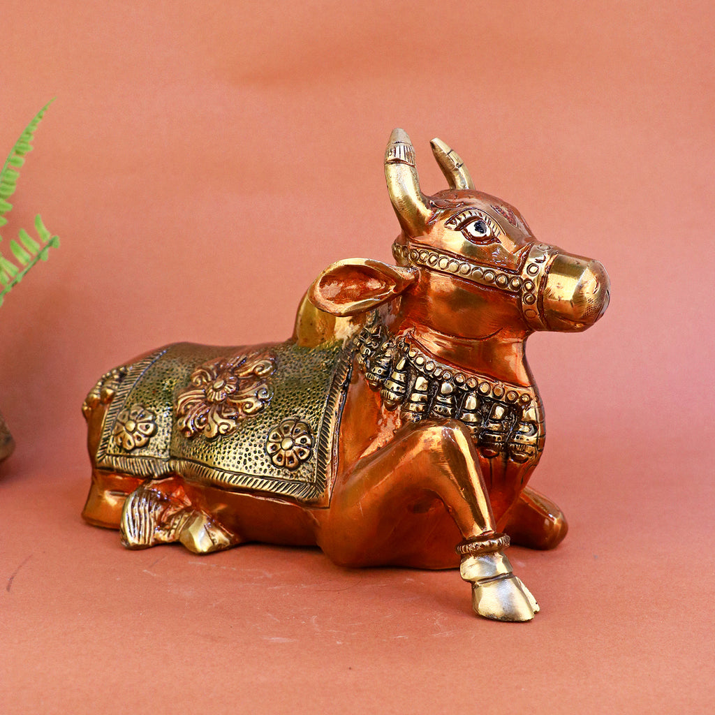 7 Inch beautifully crafted Brass Nandi Idol symbolizing devotion and strength, ideal for temples and spiritual home décor. No.1 Brass Idol Store www.satvikstore.in 