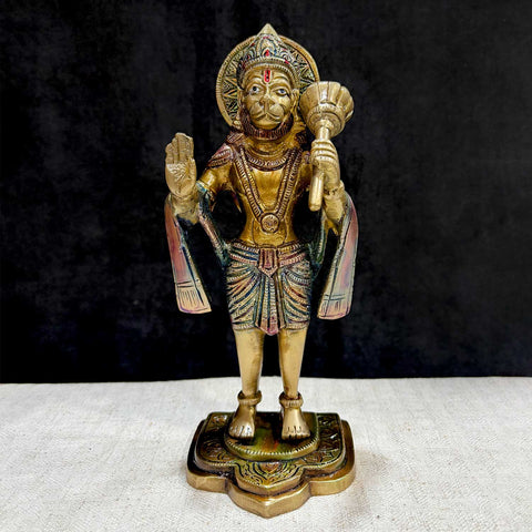 9.1 Inch Brass Standing Hanuman Statue – Majestic depiction of Lord Hanuman in a powerful stance, symbolizing strength, devotion, and divine protection for your home or temple décor. No.1 Brass Idol Store www.satvikstore.in 
