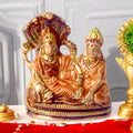 3.7 Inch Sacred Brass Vishnu Laxmi Statue in antique finish, finely detailed and compact, ideal for home temples, Diwali pooja, and spiritual décor No.1 Brass Idol Store www.satvikstore.in 