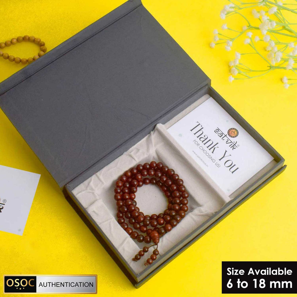 Certified 100% original authentic red sandalwood (Chandan) jap mala from Andhra Pradesh, handcrafted for meditation, prayer, and spiritual use. India’s Premium Jap Mala Store - www.satvikstore.in