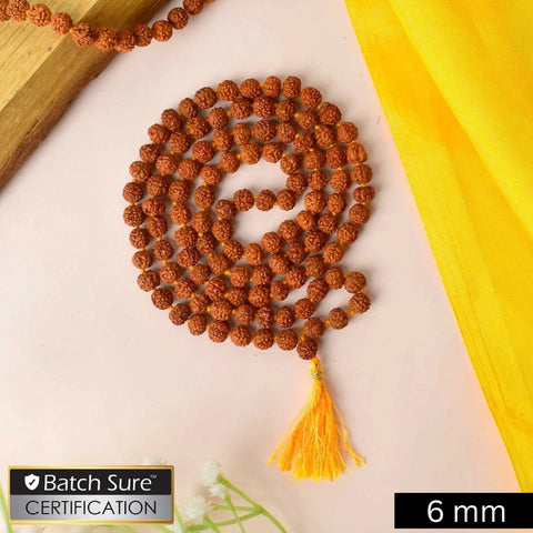5 Mukhi Rudraksha Mala – 6mm Original Brown Beads for Spiritual Healing
