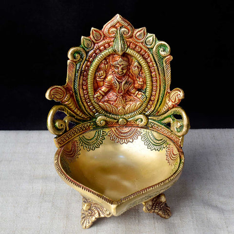 7.1 Inch Handcrafted Kamakshi Diya – Traditional Brass Oil Lamp for Diwali, Pooja, and Spiritual Home Decor Featuring Goddess Kamakshi. No.1 Brass Idol Store www.satvikstore.in 