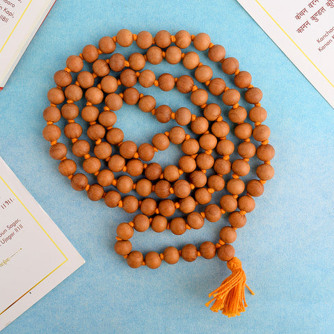 Regular Chandan Jaap Mala made from natural sandalwood beads, strung together for meditation and prayer. India’s Premium Jap Mala Store- www.satvikstore.in 