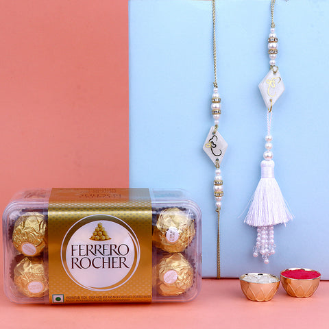 Designer Bhaiya Bhabhi Rakhi with Ferrero Rocher chocolates India’s Largest Pooja Accessories Brand – www.satvikstore.in
