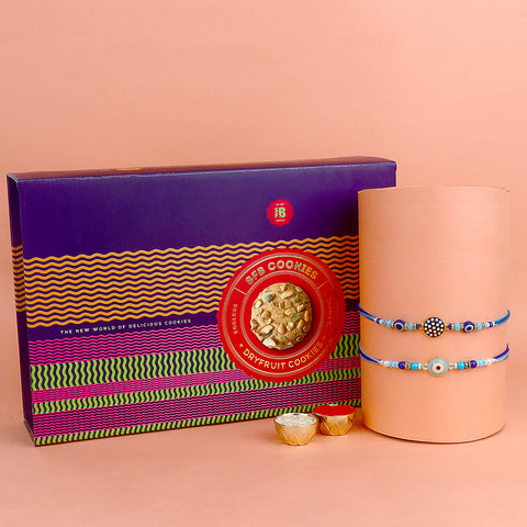 Elegant Evil Eye Rakhi set of 2 with dry fruit cookies gift combo India’s Largest Pooja Accessories Brand – www.satvikstore.in
