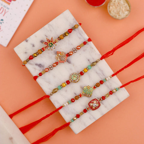 Floral Meena Work Designer Rakhi Set of 5 for Brother with premium handcrafted Meenakari designs by Satvikstore.in