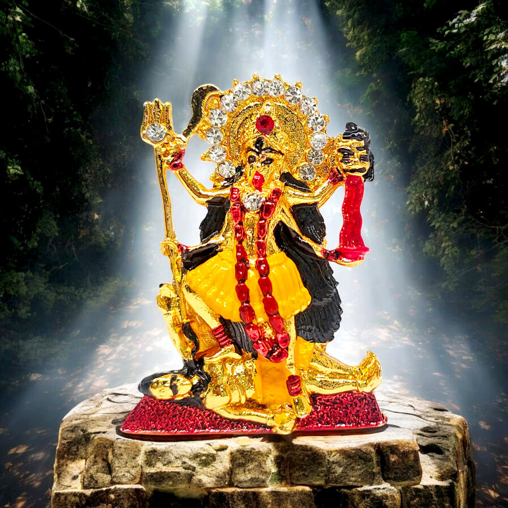 Goddess Kaali Mata idol, intricately designed with fierce expression and divine details, representing the powerful and protective deity for worship and spiritual strength. India’s Largest Pooja Accessories Brand – www.satvikstore.in 
