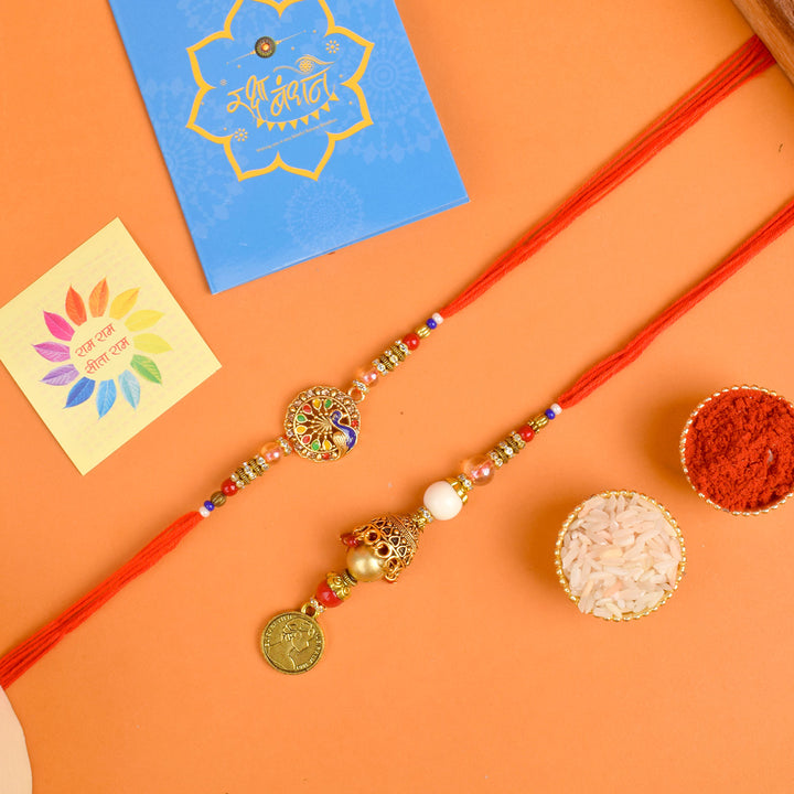 Handcrafted peacock Rakhi set of 2 India’s Largest Brass Idols Brand - www.satvikstore.in