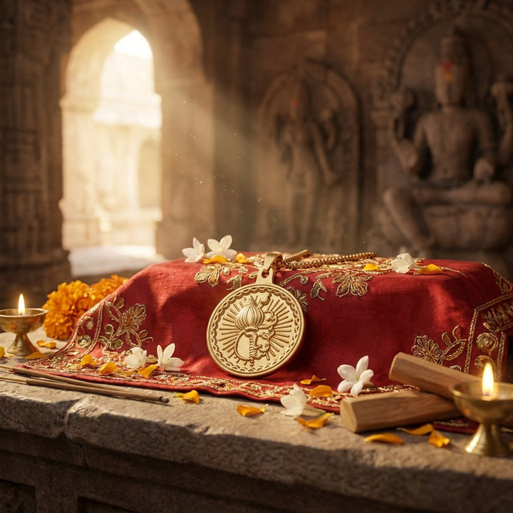 Hanuman Ji Gada gold plated pendant with premium IGP coating – sacred devotional pendant symbolizing strength and protection. India’s Largest Pooja Accessories Brand - www.satvikstore.in