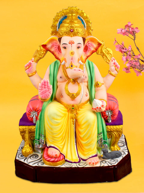 24-inch Heramba eco-friendly Ganesha idol made from shadu mati, showcasing five-faced Ganpati seated gracefully, ideal for traditional Ganesh Chaturthi celebrations. India’s Largest Pooja Accessories Brand – www.satvikstore.in

