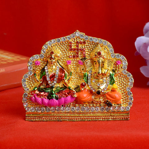 Metal Lakshmi Ganesh Idol showcasing Goddess Lakshmi and Lord Ganesha in an elegant and intricate design, symbolizing prosperity, wealth, and the removal of obstacles.India’s Largest Pooja Accessories Brand – www.satvikstore.in 