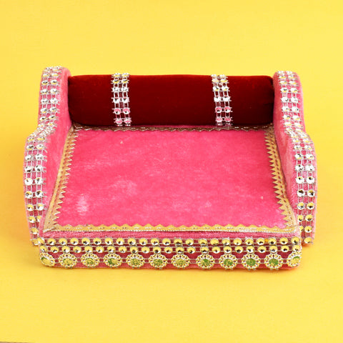 Pink Royal Velvet Bed | India’s Largest Pooja Accessories Brand – www.satvikstore.in
