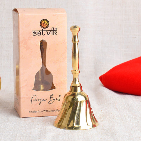 Beautifully handcrafted Prepossessing Brass Pooja Bell with intricate detailing, designed for use in Hindu rituals and aartis, ideal for temple use or home mandir India’s Largest Pooja Accessories Brand – www.satvikstore.in
