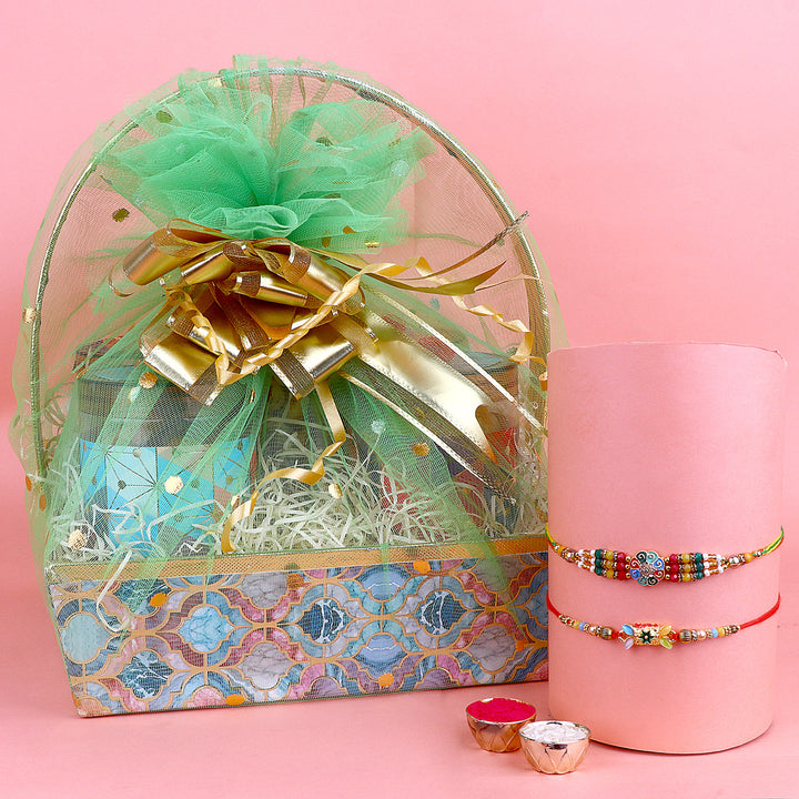 Rakhi and Stylish Gift Hamper featuring a designer Rakhi with premium gift. India’s Largest Pooja Accessories Brand – www.satvikstore.in
