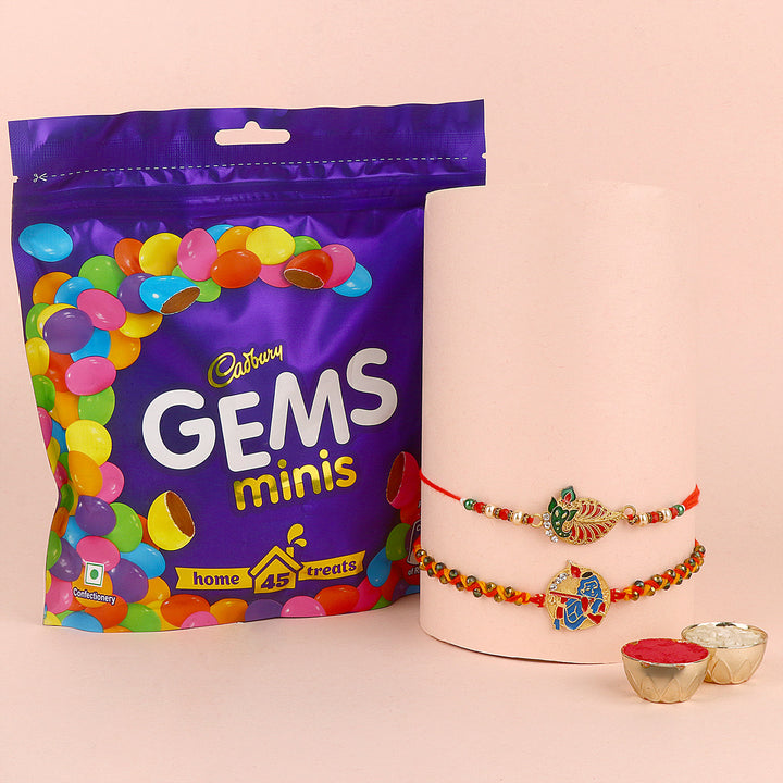 Rakhi gift combo with Cadbury Gems Minis India’s Largest Pooja Accessories Brand – www.satvikstore.in
