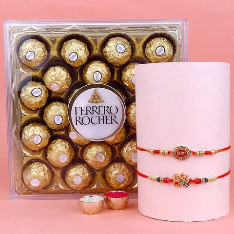 Rakhi with Chocolate Combo perfect for Raksha Bandhan gifting by India's largest puja accessories brand, Satvikstore.in.