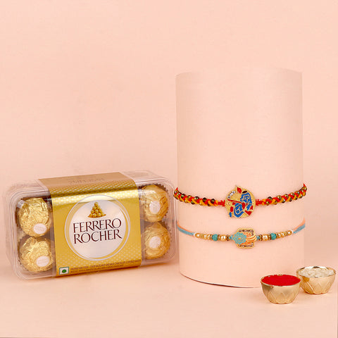 Rakhi with Ferrero Rocher chocolates gift set for Raksha Bandhan. India’s Largest Pooja Accessories Brand – www.satvikstore.in
