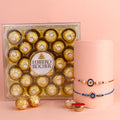 Rakhi with a chocolates combo gift hamper including delicious assorted chocolates, perfect for celebrating Raksha Bandhan. satvikstore.in