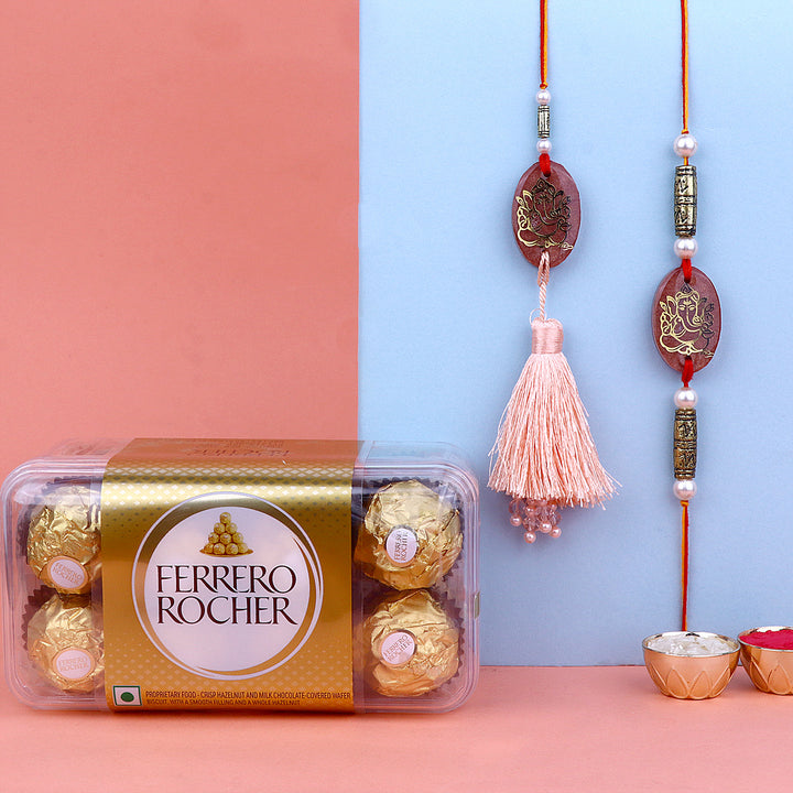 Rakhi with luxurious chocolates gift hamper for Raksha Bandhan celebration. India’s Largest Pooja Accessories Brand – www.satvikstore.in
