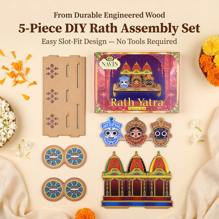 Rath Yatra DIY wooden chariot set for festive decoration and puja