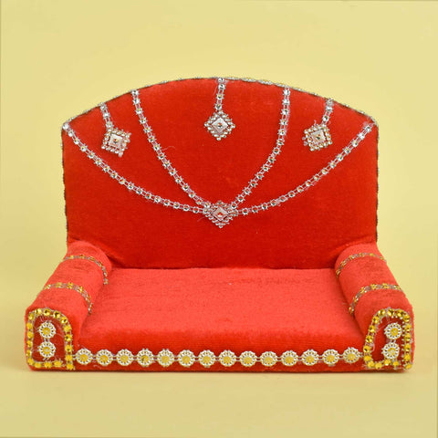 Royal Throne – Red Velvet Laddu Gopal Singhasan with Silver Detailing