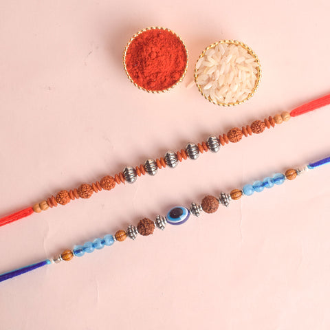 Rudraksha and Evil Eye designed Rakhi for men set of 2. India’s Largest Pooja Accessories Brand - www.satvikstore.in