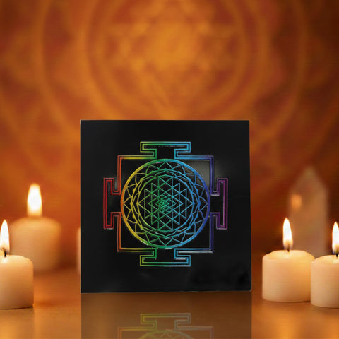 Shree Yantra Black Obsidian Plate Spiritual Decorative Tool