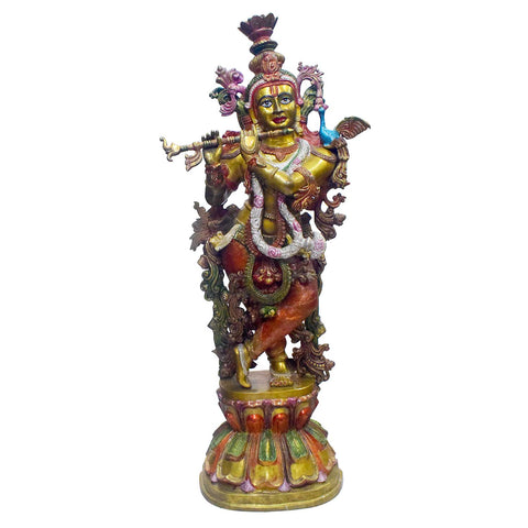 46 Inch Standing Brass Krishna Playing Flute Idol