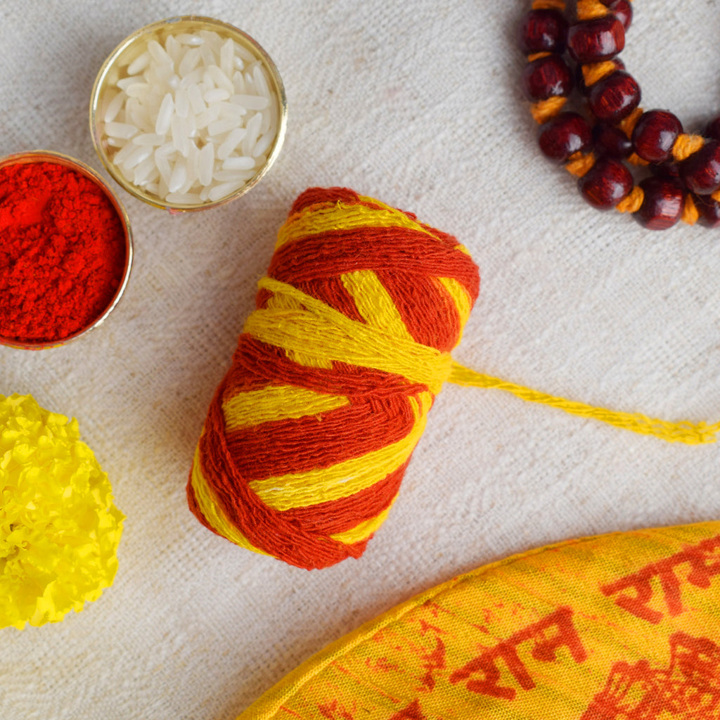 Pure Cotton Kalawa Thread (Mauli) for Ganesh Chaturthi is a sacred thread used during the festival to invoke blessings and protection. Worn during prayers and rituals, it symbolizes devotion and spiritual purity – India’s Largest Pooja Accessories Brand – www.satvikstore.in