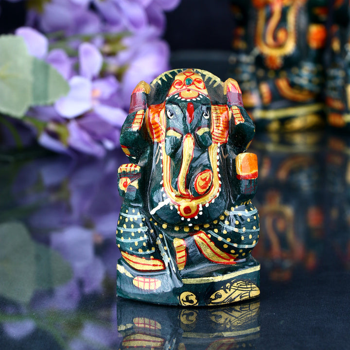 Natural Hand Printed Green Jade Stone Margaj Ganesh Statue for home temple, puja rituals, decoration, and to attract prosperity, positivity, and divine blessings.India’s Largest Pooja Accessories Brand – www.satvikstore.in

